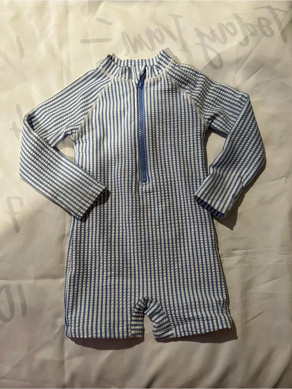 Tommy Bahama Blue & White Stripe Shortie Swim Suit with Sun Hat Size 24 Months